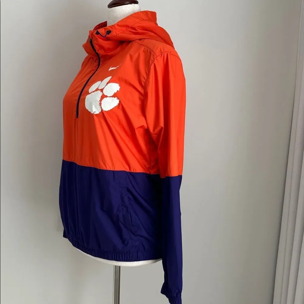 Nike Clemson Tigers Windbreaker Jacket Men’s Large Orange Purple Hooded Half Zip